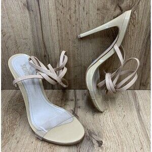 Schutz Cloe Vinyl Transparent Strappy Heels Womens 7B Party Stiletto Light Nude